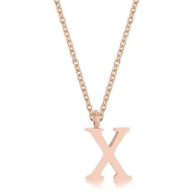 Elaina Rose Gold Stainless Steel X Initial Necklace - JGI