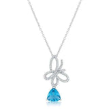 Claudia 2.3ct Aqua CZ Rhodium Butterfly Drop Necklace - JGI - Flyclothing LLC