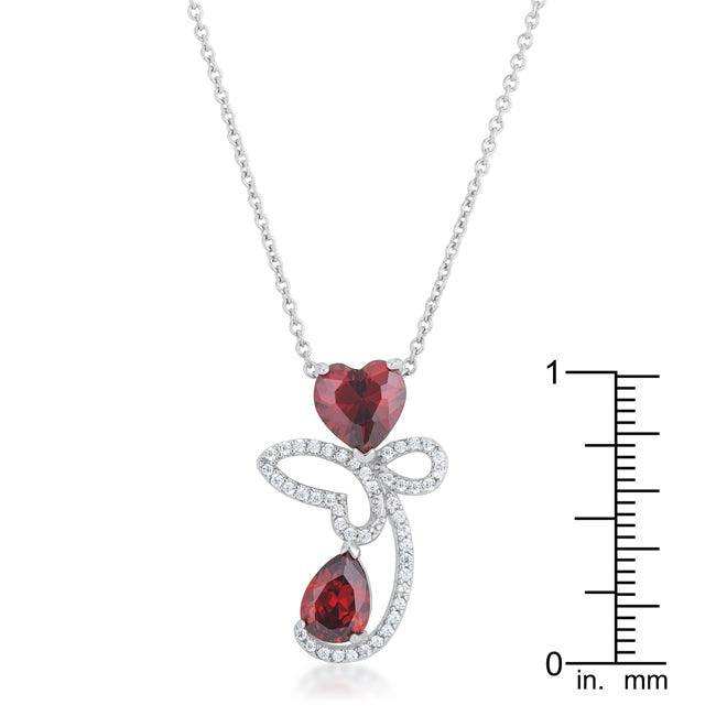 Clarise 3.2ct Garnet CZ Rhodium Abstract Heart Drop Necklace - JGI - Flyclothing LLC