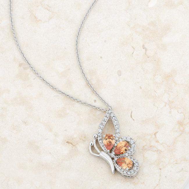 Karen 2.8ct Champagne CZ Rhoidum Butterfly Drop Necklace - JGI - Flyclothing LLC