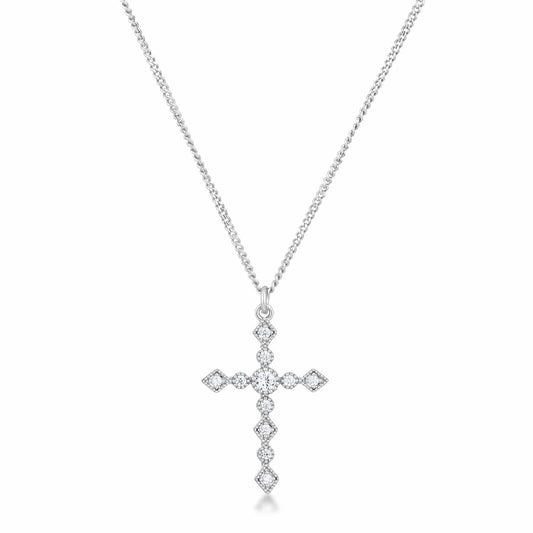 Dainty Art Deco Rhodium Plated Clear CZ Cross Pendant - JGI - Flyclothing LLC