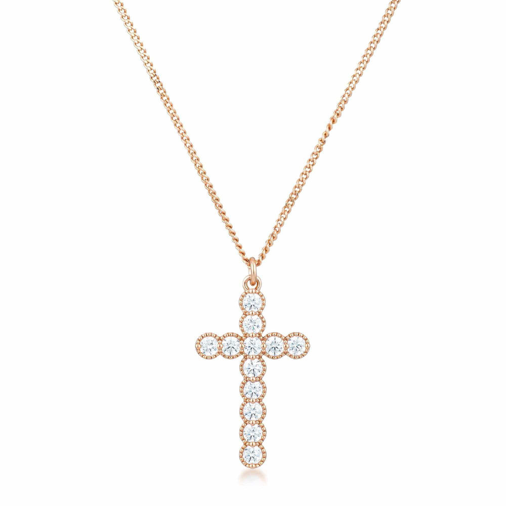 Micro Beaded Rose Gold Plated Clear CZ Cross Pendant - JGI - Flyclothing LLC