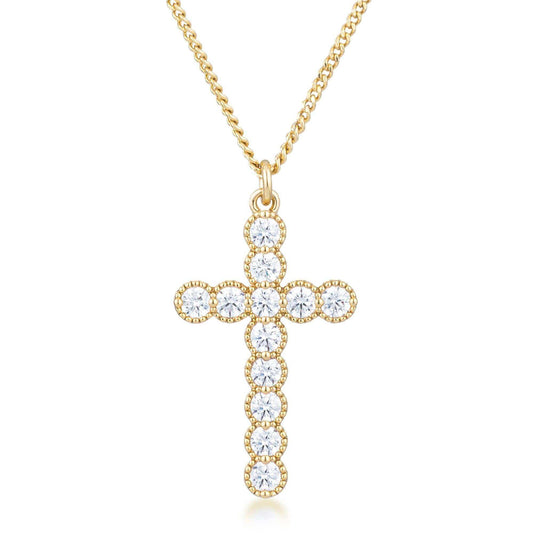 Micro Beaded 18k Gold Plated Clear CZ Cross Pendant - JGI - Flyclothing LLC