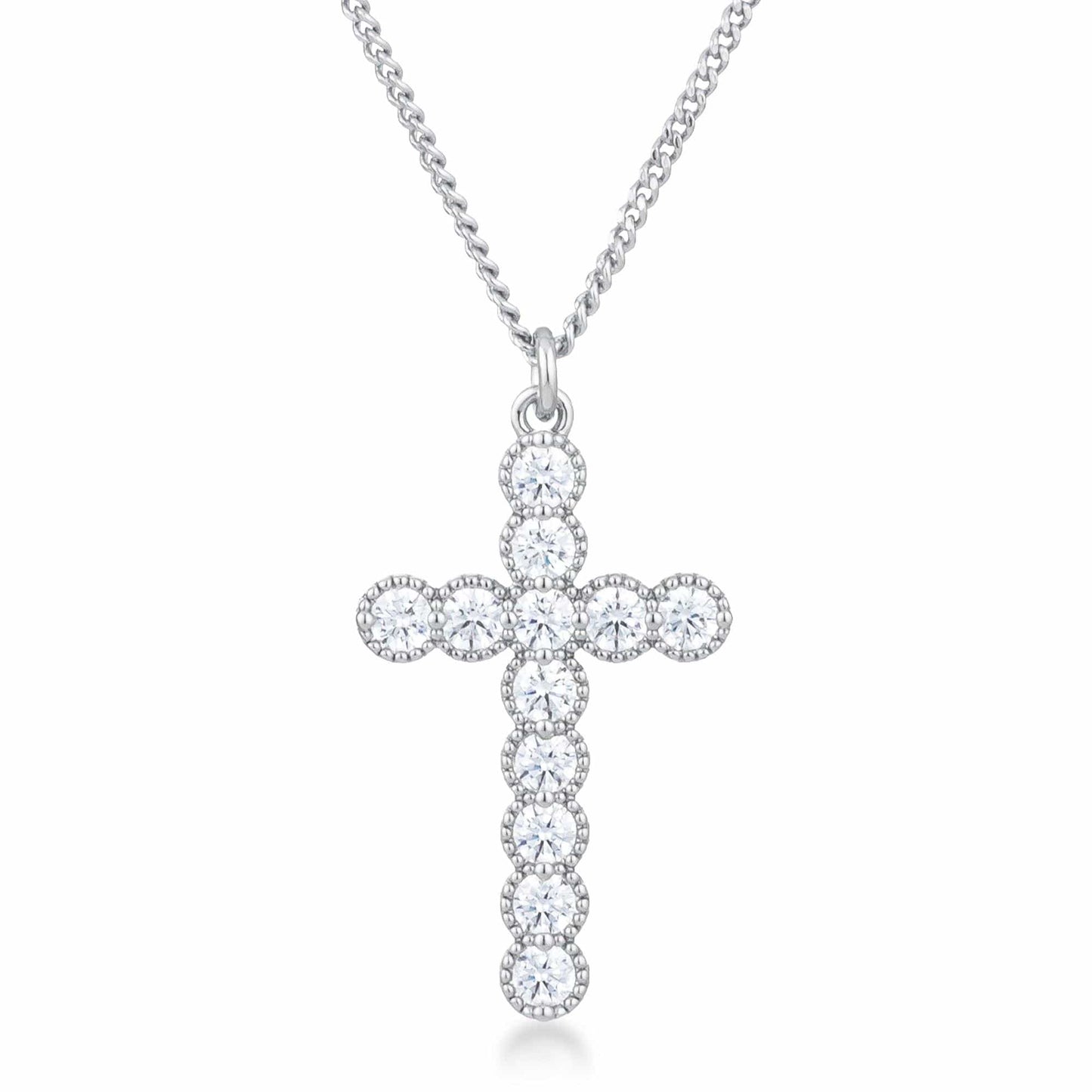 Micro Beaded Rhodium Plated Clear CZ Cross Pendant - JGI - Flyclothing LLC