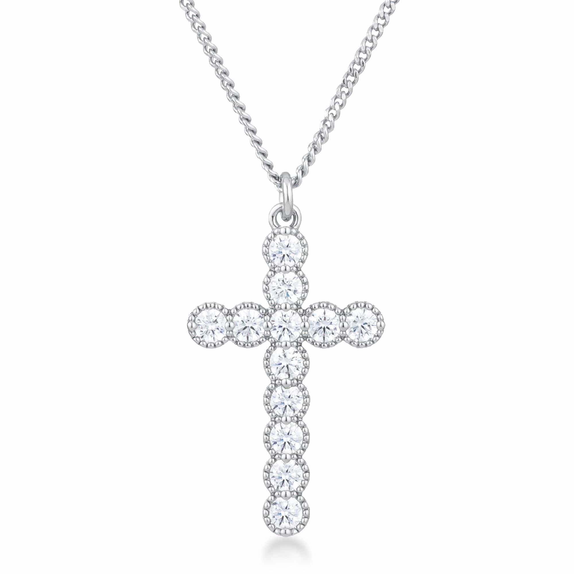 Micro Beaded Rhodium Plated Clear CZ Cross Pendant - JGI - Flyclothing LLC