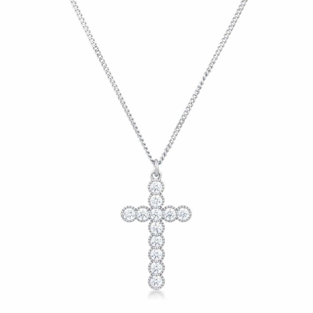 Micro Beaded Rhodium Plated Clear CZ Cross Pendant - JGI - Flyclothing LLC