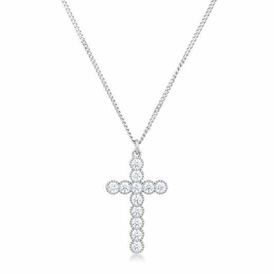 Micro Beaded Rhodium Plated Clear CZ Cross Pendant - JGI - Flyclothing LLC