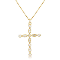 Delicate Vintage Gold Plated Clear CZ Cross Pendant - Flyclothing LLC
