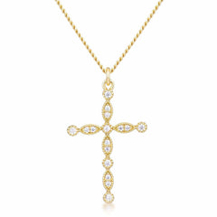 Delicate Vintage Gold Plated Clear CZ Cross Pendant - JGI