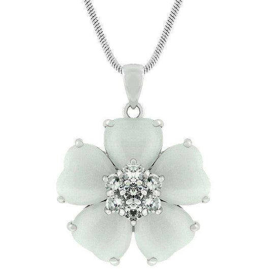 White Cats Eye Cubic Zirconia Flower Pendant - JGI - Flyclothing LLC