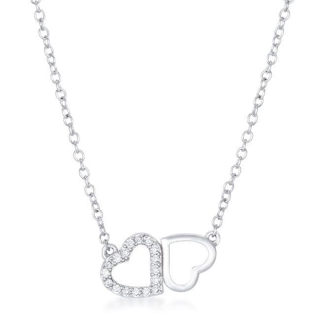 Sweet and Romantic Rhodium Melded CZ Hearts Necklace - JGI