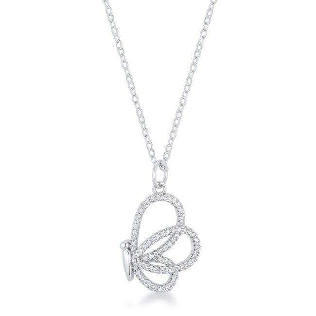 Whimsical Rhodium CZ Butterfly Pendant and Necklace - JGI - Flyclothing LLC