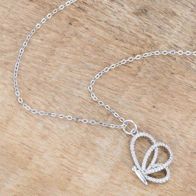 Whimsical Rhodium CZ Butterfly Pendant and Necklace - JGI - Flyclothing LLC