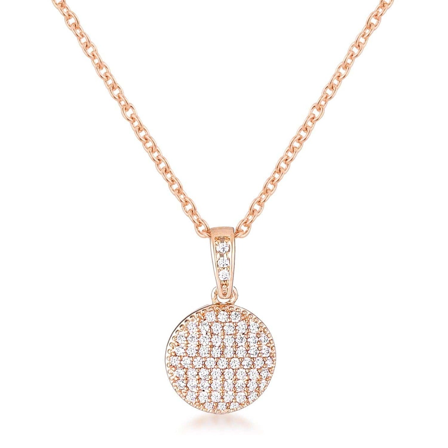 Rose Gold Plated Necklace with CZ Disk Pendant - JGI - Flyclothing LLC