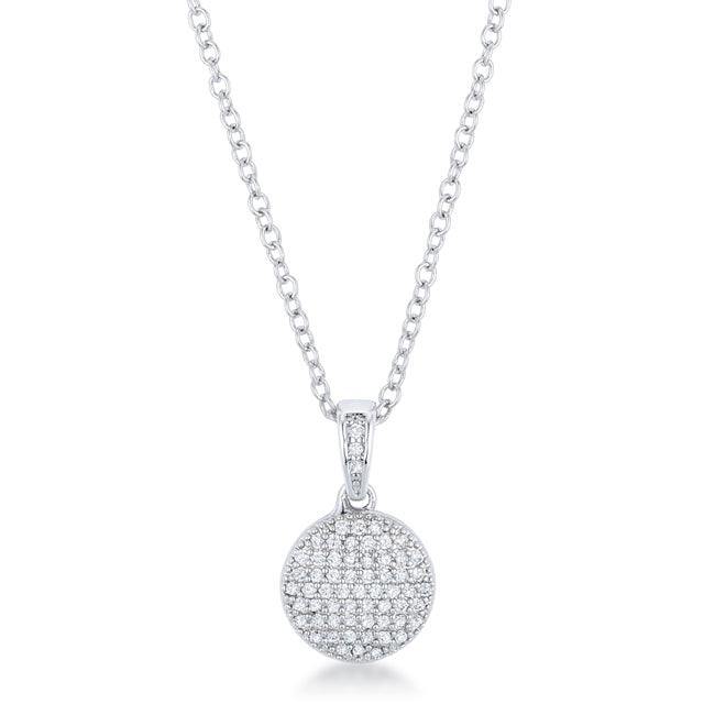 Rhodium Necklace with CZ Disk Pendant - JGI