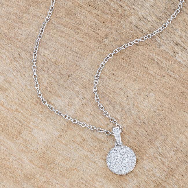 Rhodium Necklace with CZ Disk Pendant - JGI