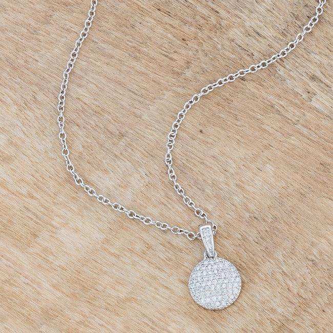 Rhodium Necklace with CZ Disk Pendant - JGI - Flyclothing LLC