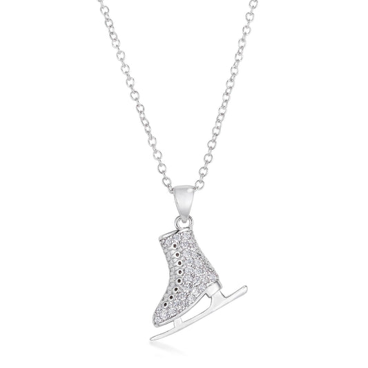 Delicate .4Ct Rhodium Plated Ice Skate Pendant - Flyclothing LLC