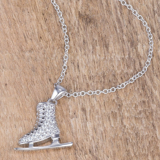 Delicate .4Ct Rhodium Plated Ice Skate Pendant - Flyclothing LLC