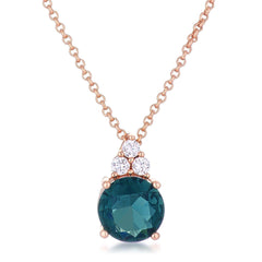 Simple Rose Gold Plated 9mm Blue Green CZ Pendant - Flyclothing LLC
