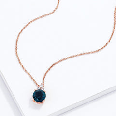 Simple Rose Gold Plated 9mm Blue Green CZ Pendant - Flyclothing LLC