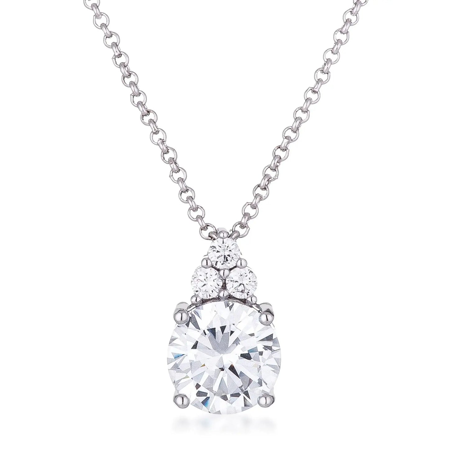 Simple Rhodium Plated 9mm Clear CZ Pendant - JGI - Flyclothing LLC