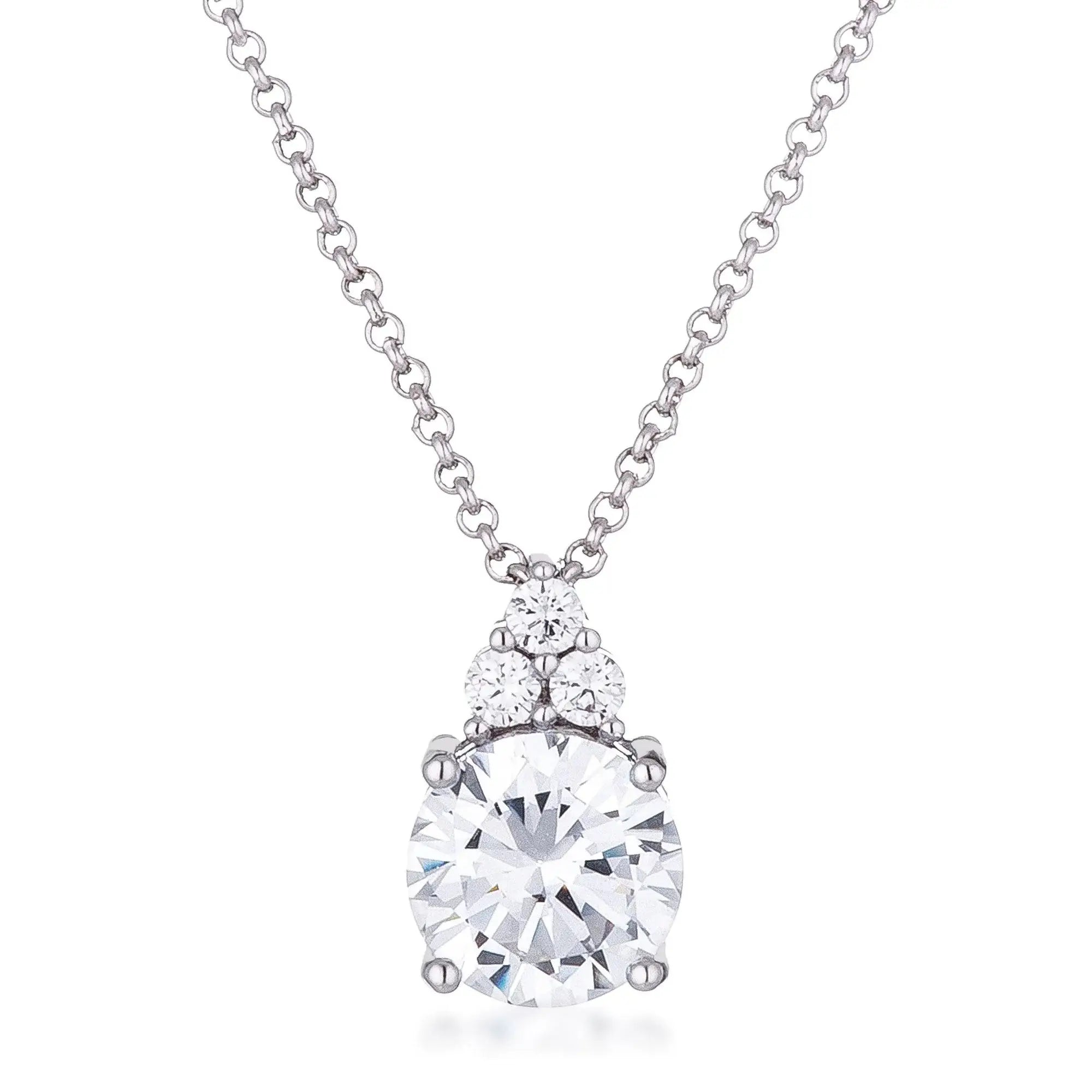 Simple Rhodium Plated 9mm Clear CZ Pendant - JGI - Flyclothing LLC