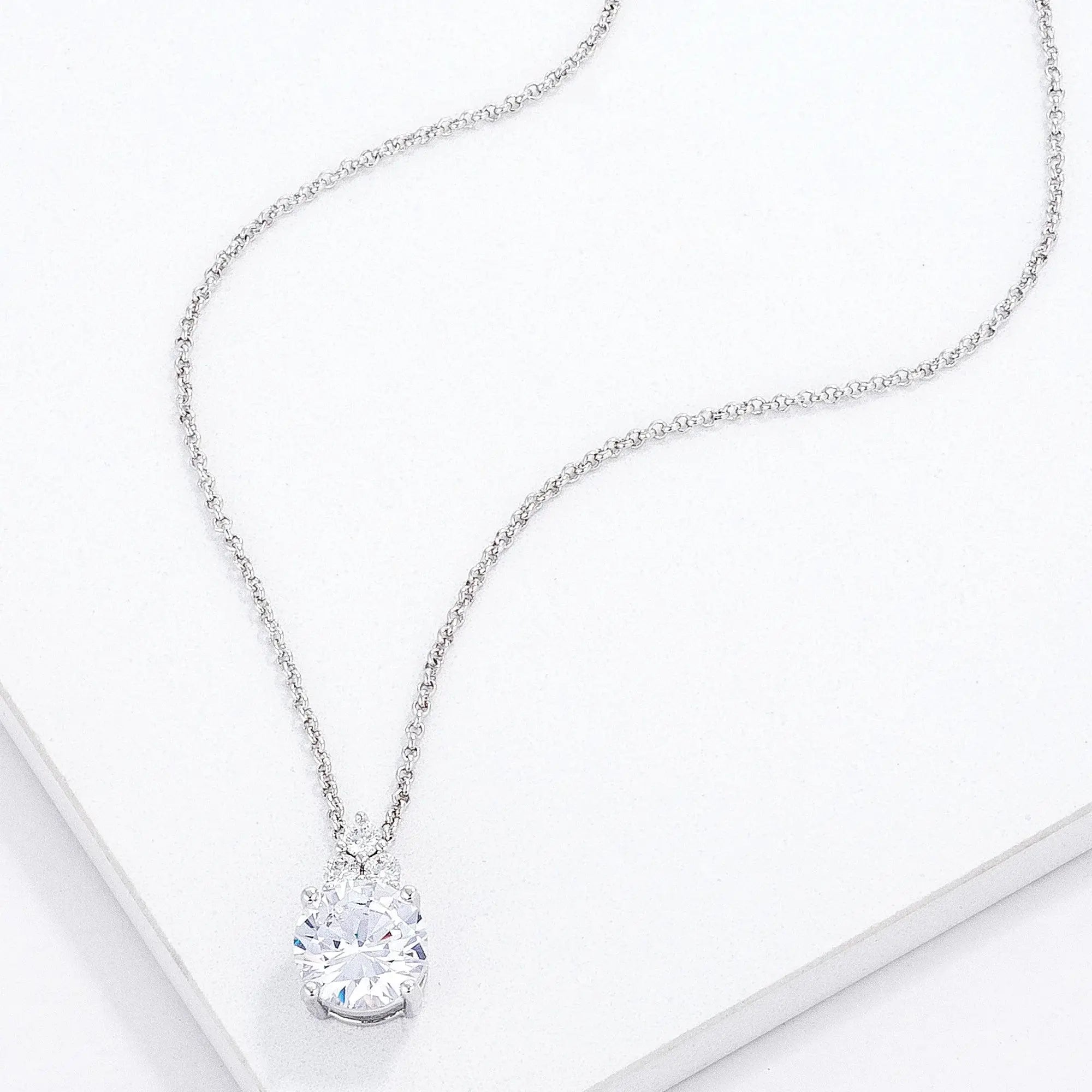 Simple Rhodium Plated 9mm Clear CZ Pendant - JGI - Flyclothing LLC