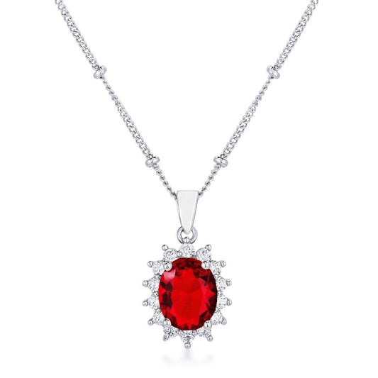Rhodium Plated Ruby Red Petite Royal Oval Pendant - JGI - Flyclothing LLC