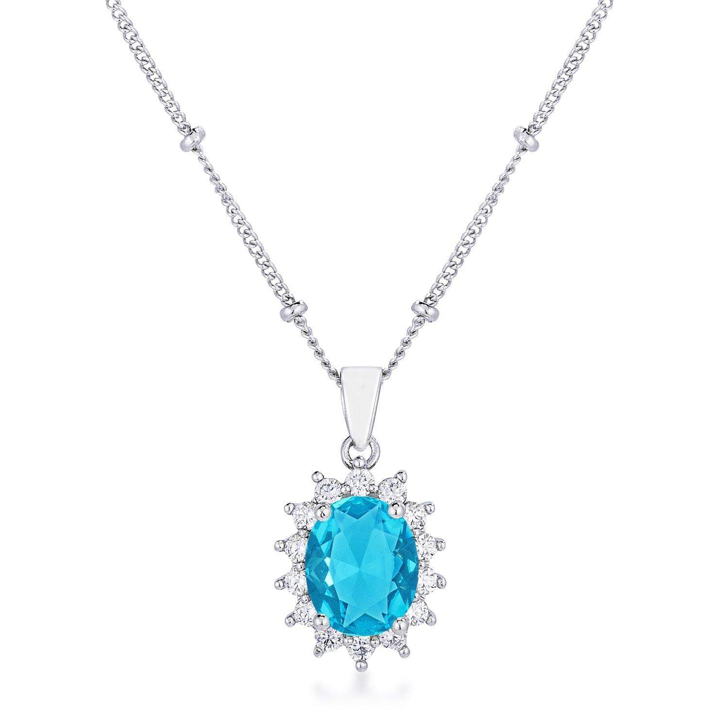 Rhodium Plated Aqua Blue Petite Royal Oval Pendant - JGI - Flyclothing LLC