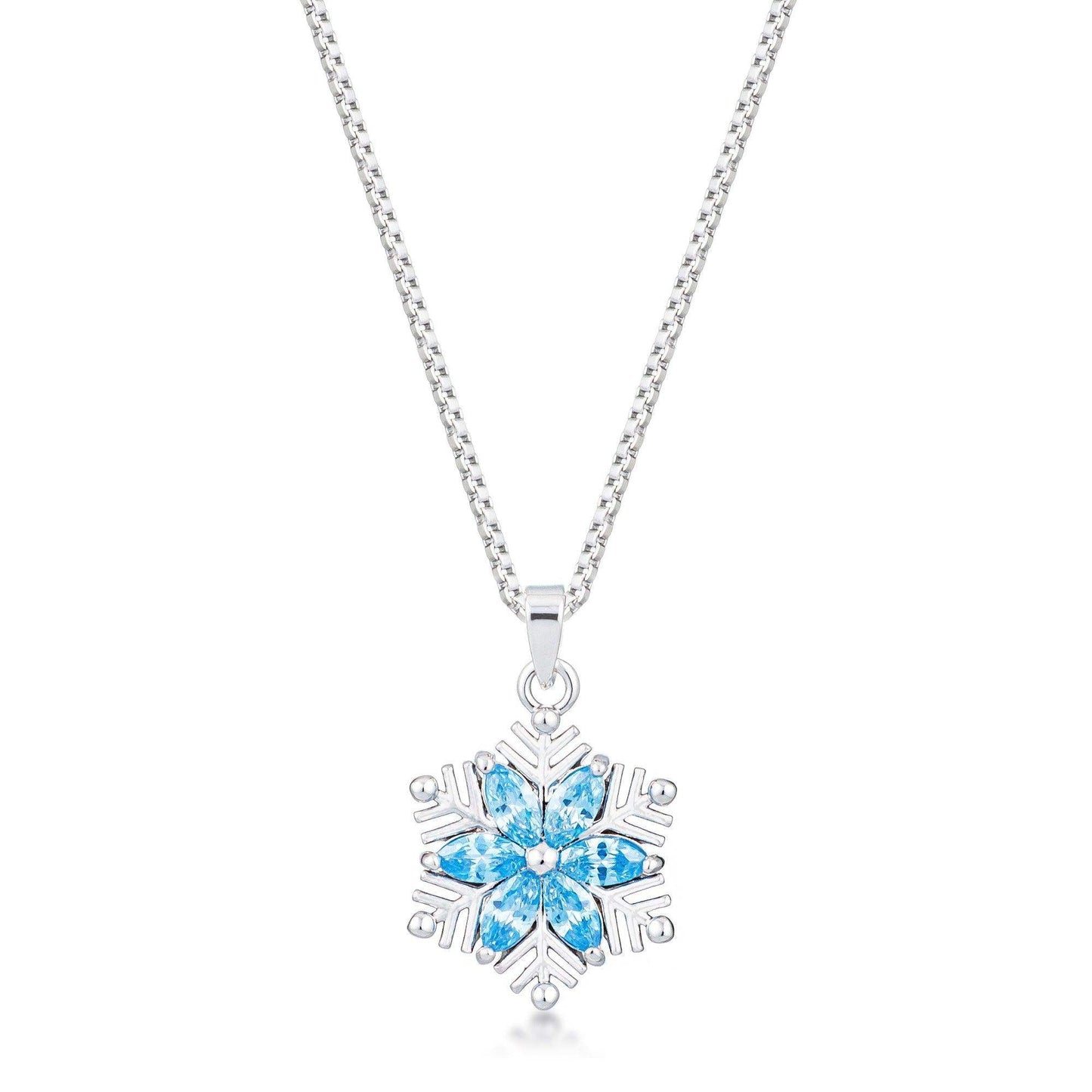 Rhodium Plated Brilliant Marquise Aqua Blue Snowflake Pendant - JGI - Flyclothing LLC