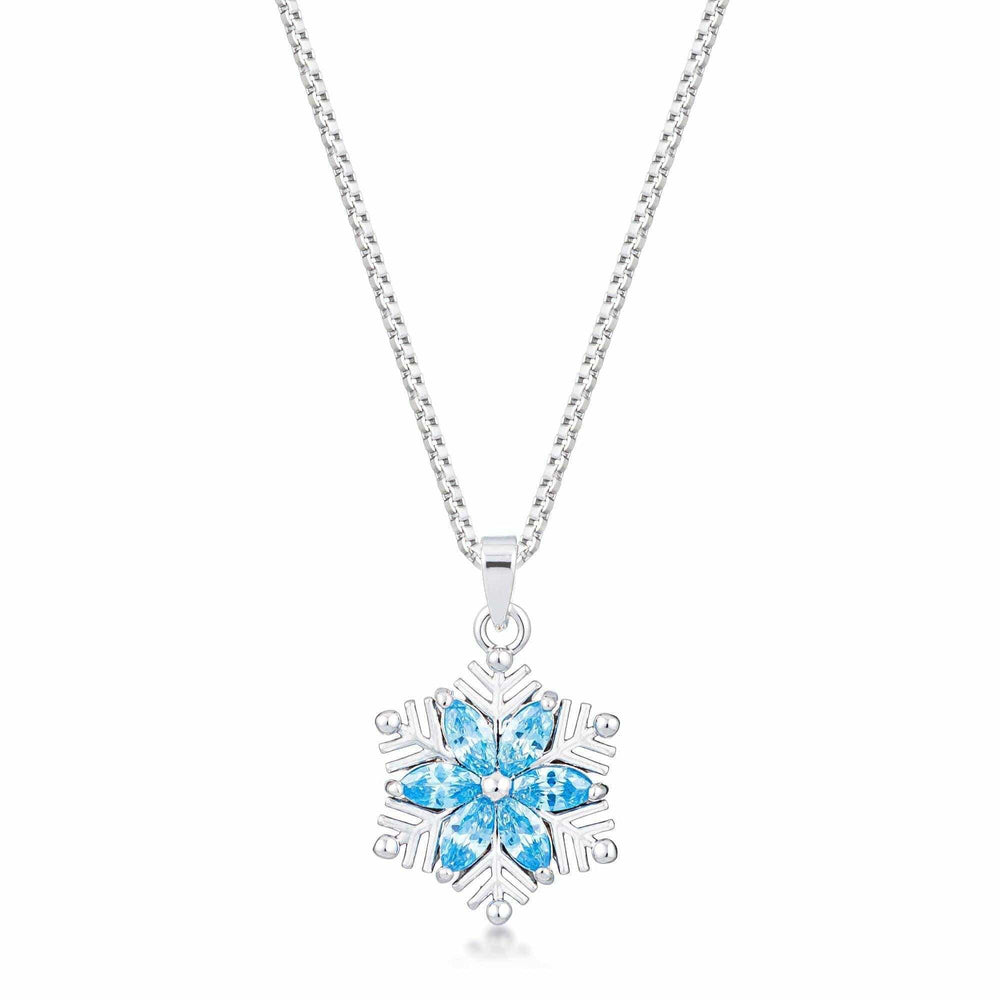 Rhodium Plated Brilliant Marquise Aqua Blue Snowflake Pendant - JGI - Flyclothing LLC