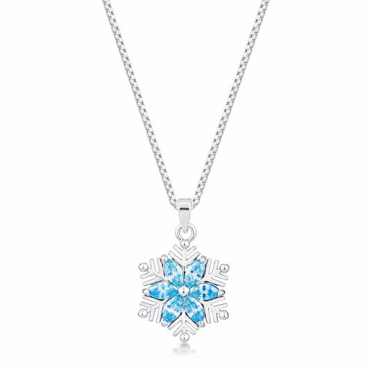 Rhodium Plated Brilliant Marquise Aqua Blue Snowflake Pendant - JGI - Flyclothing LLC