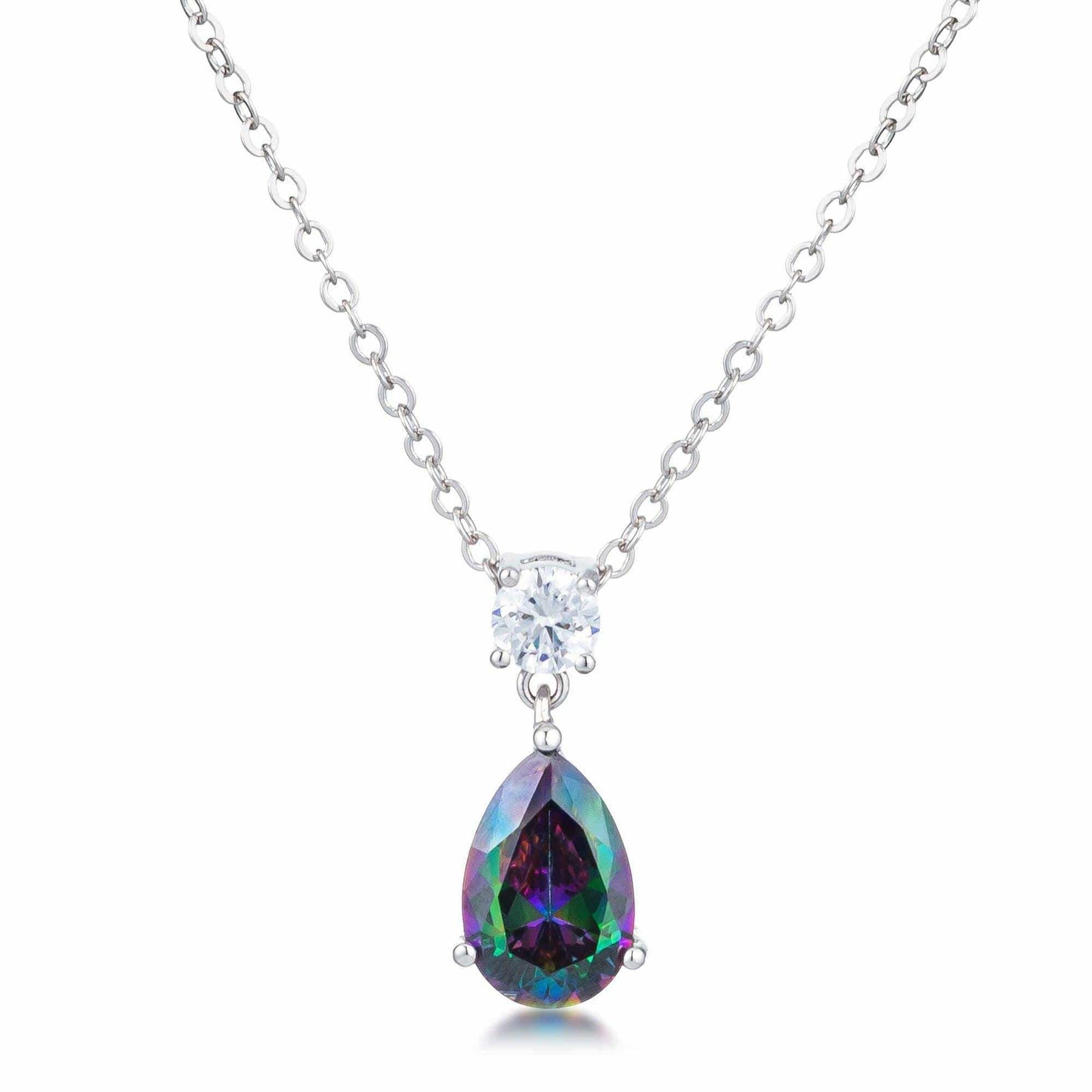 4.95Ct Rhodium Mystic Iridescent Teardrop Pendant - JGI - Flyclothing LLC