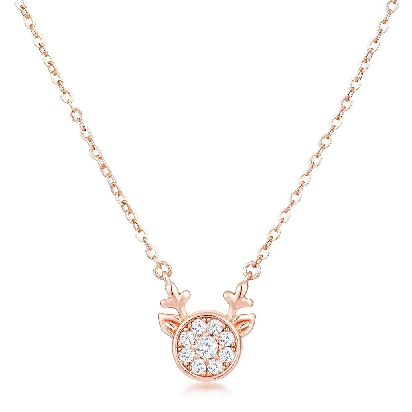 Rose Gold Plated Reversible Sapphire Blue CZ Reindeer Pendant - JGI - Flyclothing LLC