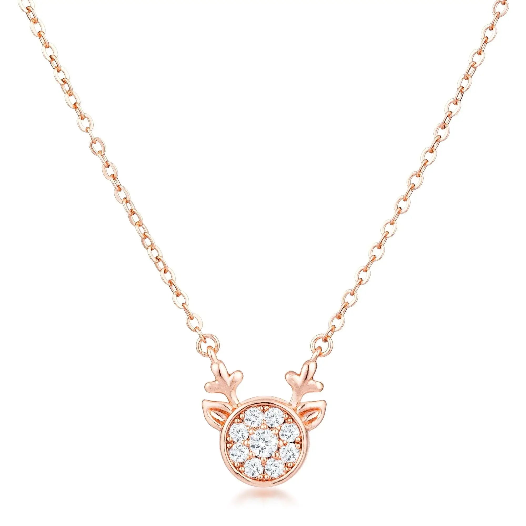 Rose Gold Plated Reversible Sapphire Blue CZ Reindeer Pendant - JGI - Flyclothing LLC