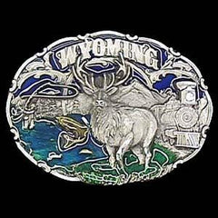 Wyoming Elk Enameled Belt Buckle - Flyclothing LLC
