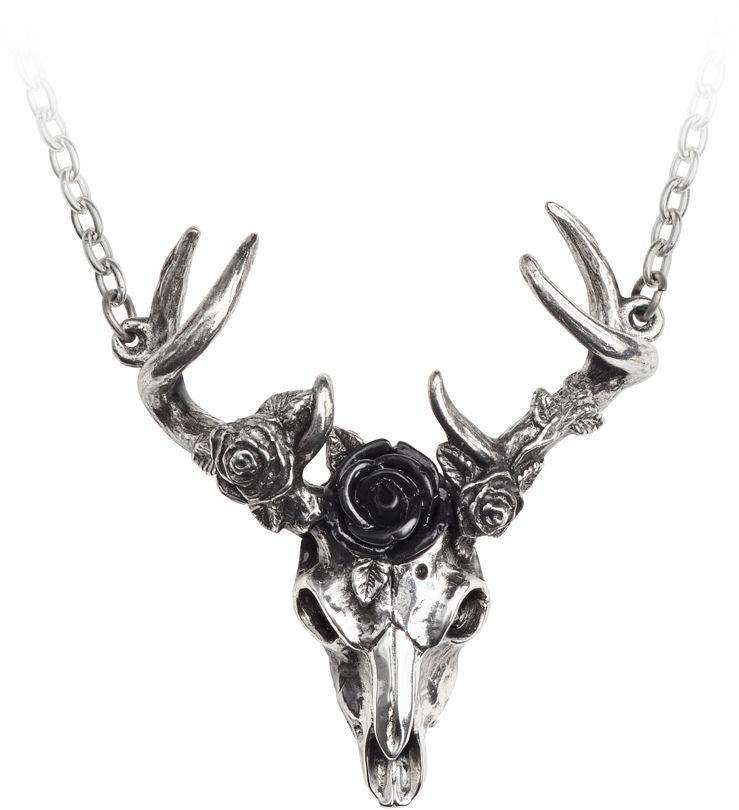 Alchemy Gothic White Hart, Black Rose Pendant - Alchemy Gothic - Flyclothing LLC