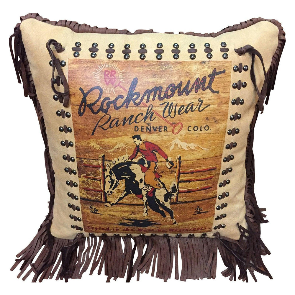 Rockmount Vintage Bronc Leather Fringe Western Pillow - Rockmount Clothing