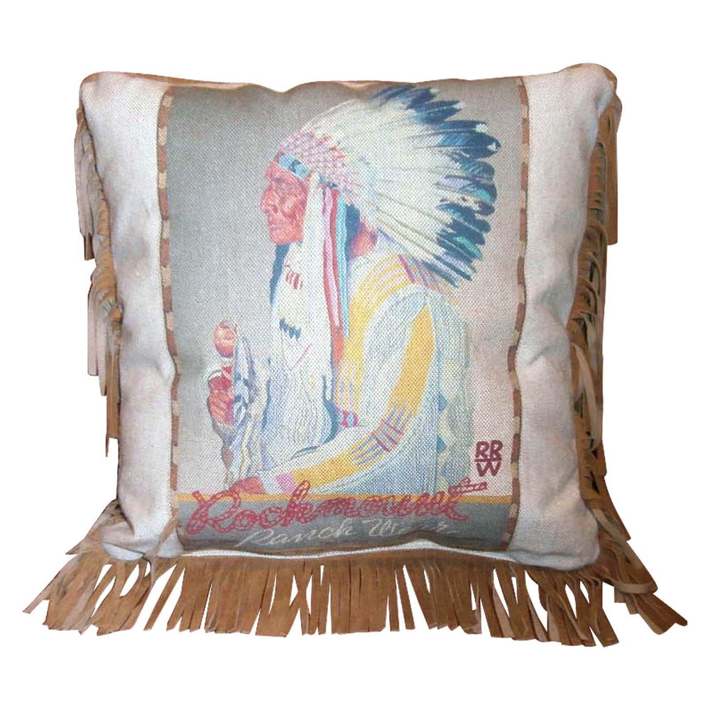 Rockmount Vintage Chief Leather Fringe Western Pillow - Rockmount Clothing