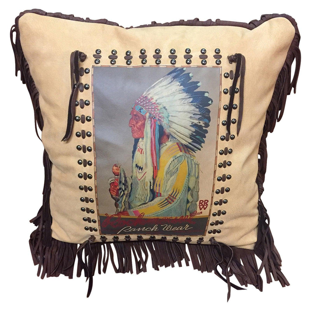 Rockmount Vintage Chief Leather Fringe Western Pillow - Rockmount Clothing