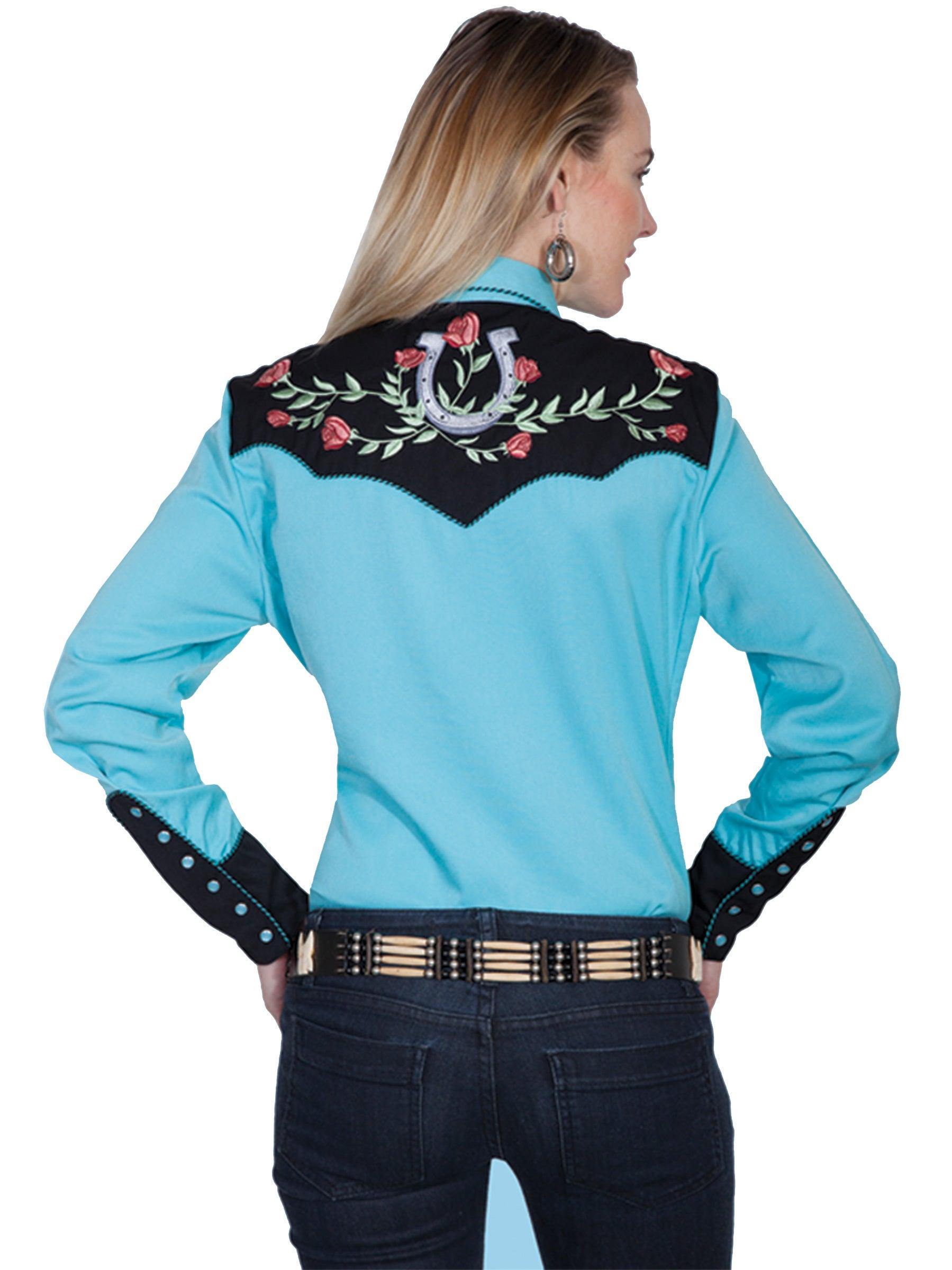 Scully TURQUOISE HORSE SHOE EMBROIDERED BLOUSE - Flyclothing LLC