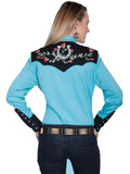 Scully TURQUOISE HORSE SHOE EMBROIDERED BLOUSE - Scully Leather