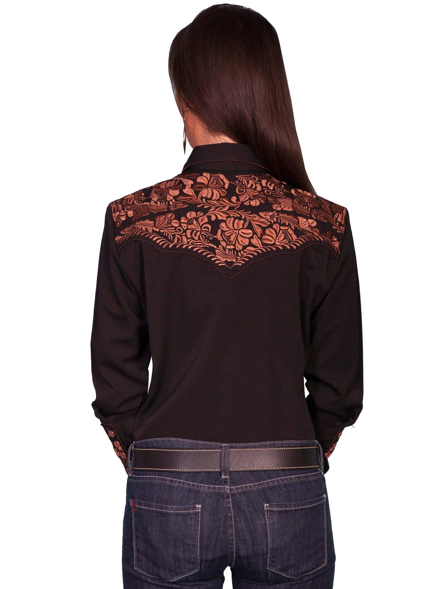 Scully BLACK FLORAL TOOLED EMBROIDERED BLOUSE - Scully Leather - Flyclothing LLC