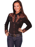 Scully BLACK FLORAL TOOLED EMBROIDERED BLOUSE - Scully Leather - Flyclothing LLC