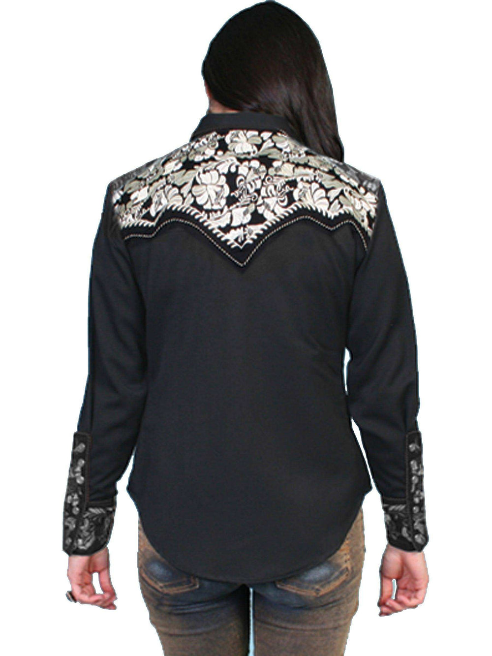Scully SILVER FLORAL TOOLED EMBROIDERED BLOUSE - Scully Leather - Flyclothing LLC