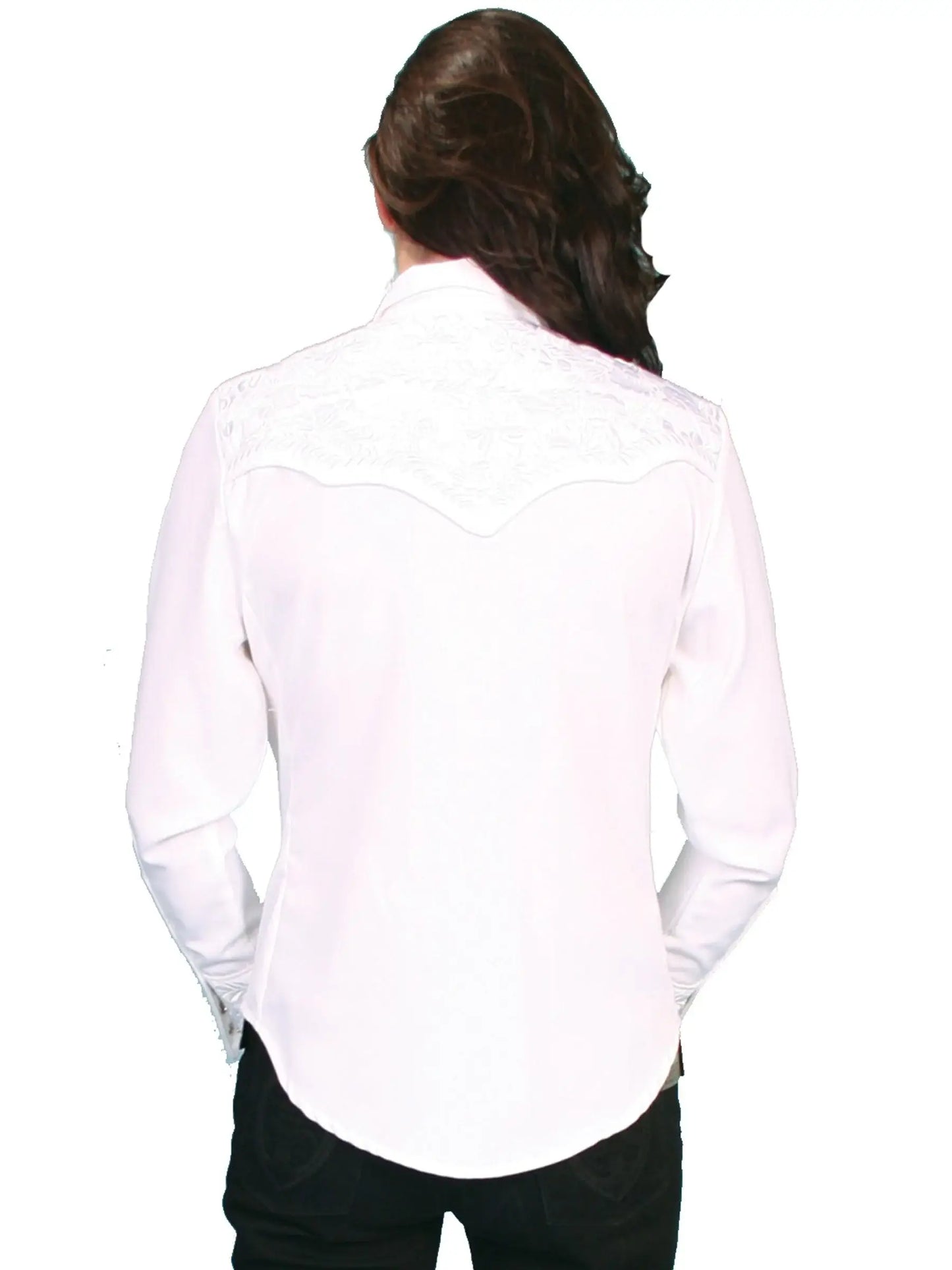 Scully WHITE FLORAL TOOLED EMBROIDERED BLOUSE - Scully Leather - Flyclothing LLC