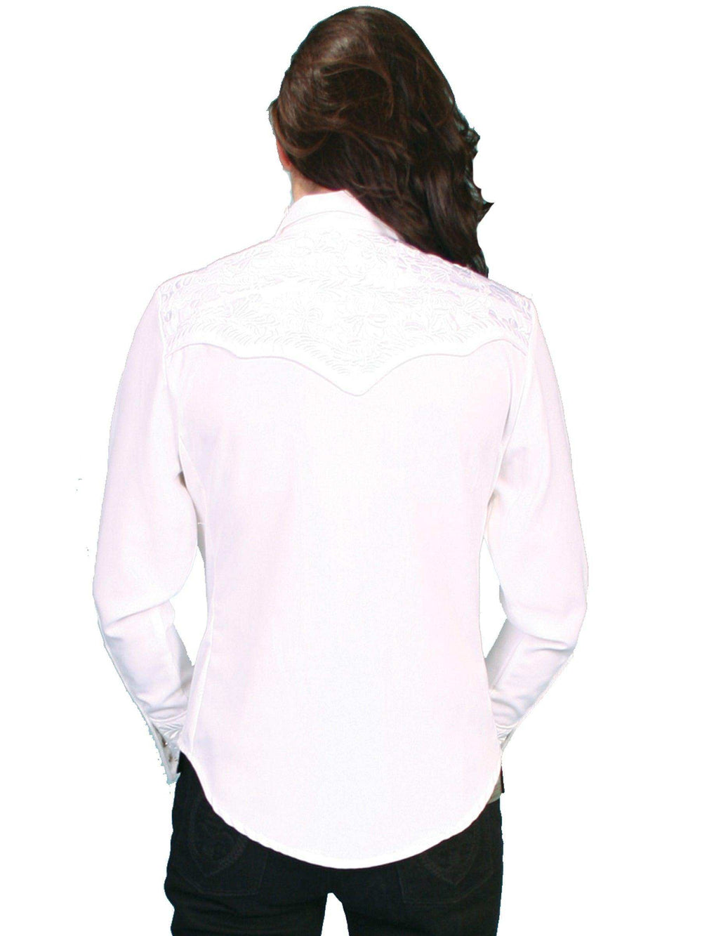Scully WHITE FLORAL TOOLED EMBROIDERED BLOUSE - Scully Leather - Flyclothing LLC