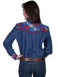 Scully DENIM COLORFUL FLORAL TOOLED EMBROIDERED SHIRT - Scully Leather - Flyclothing LLC