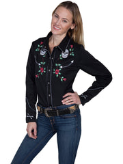 Scully BLACK LADIES SKULL/ROSE EMBROIDERED BLOUSE - Scully Leather